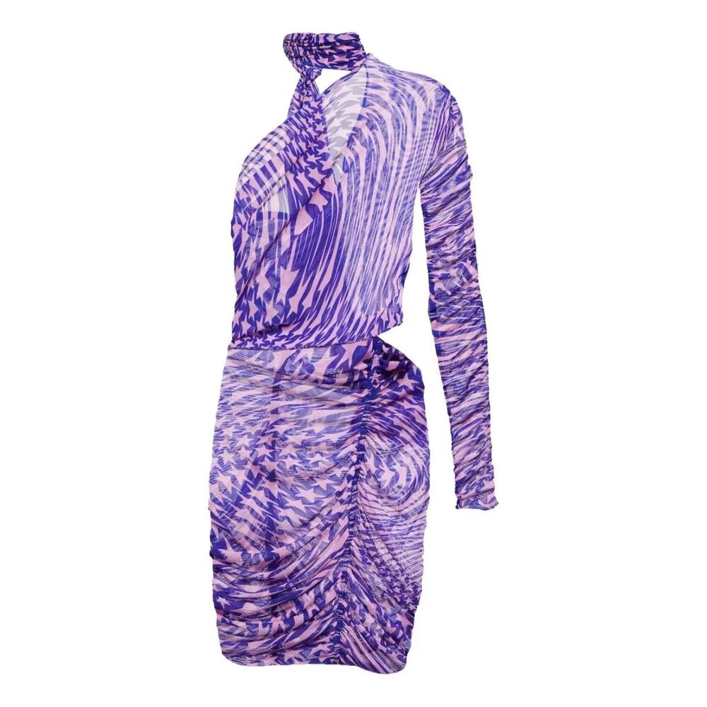 Mugler Icon Star One-Shoulder Cutout Ruched Mesh Body-Con Dress Size 38